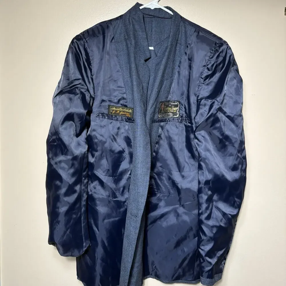 Bombay Town Japan Custom Blue Plaid Check Double Breasted Blazer Suit Coat 40